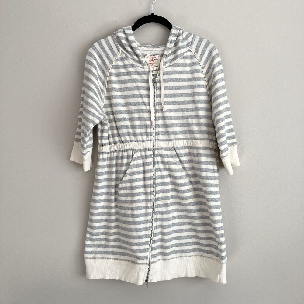 Intimately Free People Womens Large Jacket Gray Striped Hooded Tie Waist Casual